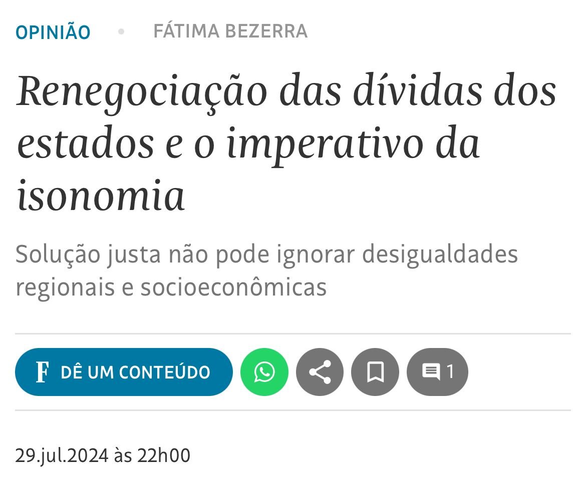 A Folha de São Paulo publica artigo da presidenta do Consórcio Nordeste,